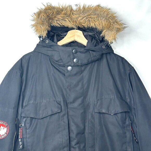 Canada Weather Gear Super Triple Goose Mens Parka Faux Fur Hooded Black Sz Large - Picture 3 of 14